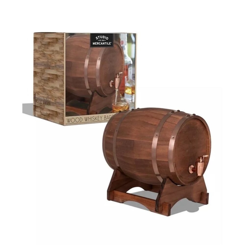 New Studio Mercantile Wood Whiskey Barrell Dispenser‎ Gifts Stocking Stuffer Bar
